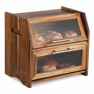 Acacia Wood Double Layer Bread Box - Thumbnail Image 4