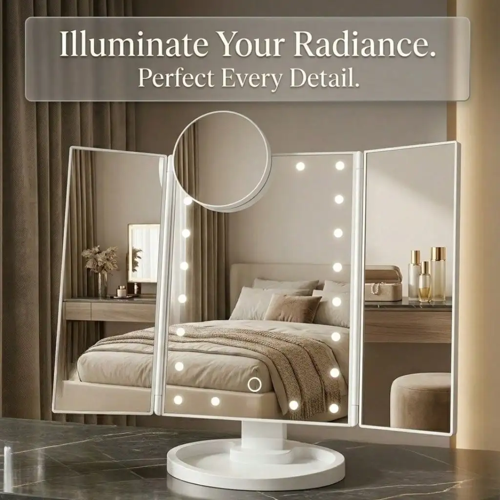 Tri-Fold Adjustable Vanity Makeup Mirror - Image 1