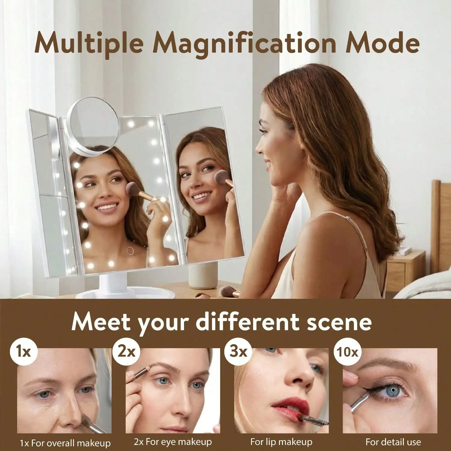 Tri-Fold Adjustable Vanity Makeup Mirror - Image 3
