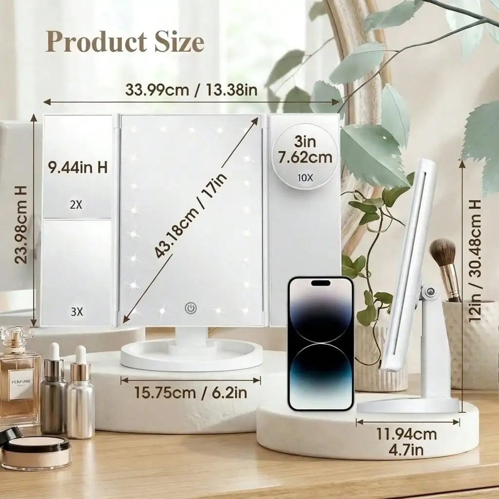 Tri-Fold Adjustable Vanity Makeup Mirror - Image 2